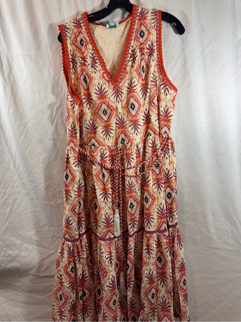 Sundance Sleeveless Cream Maxi Dress with‎ Orange & Purple Geometric Print XL